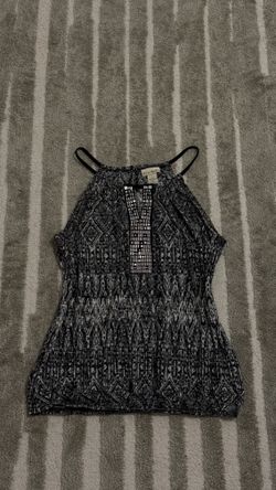 Y2K Tru Self Black & White Studded Tank Top