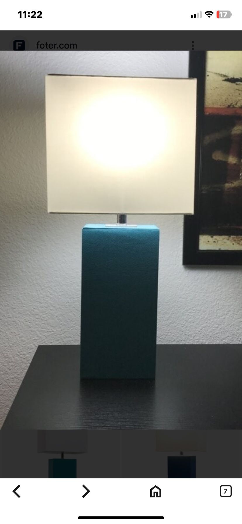 Faux Leather Base Modern Home Table Lamp In Teal Color With The Rectangular White Shade H21”