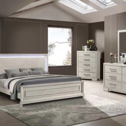 Brand New Elegant 4pc Queen LED Bedroom Set 