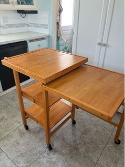 Oasis Island Rolling Wood Kitchen Cart with Expandable Leaf