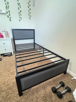 Twin Bed Frame with Upholstered Headboard