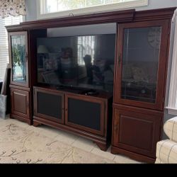 Large Cherry Oak Entertainment Center For Sale  75 Inch Will Fit