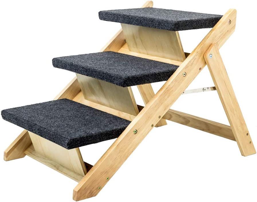 New Wooden Pet Stairs Folding Pet Steps Foldable 3 Level Dog Stairs & Ramp Capacity of 100+ lbs