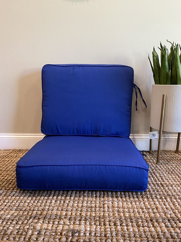 Indoor/outdoor lounge chair cushion in blue. New! Bottom is 23.5” x 23