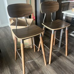 Two Solid Wood Bar Stools 