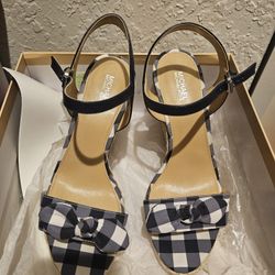 Michael Kors Wedge High Heel Sandals Navy Blue/white 