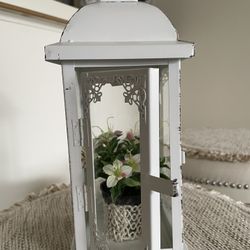 Vintage style hanging metal candle holder, 13" tall.