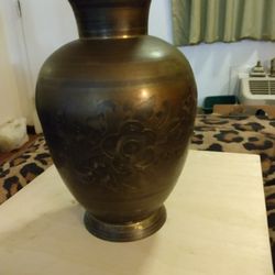 Antique Handmade & Hand Etched Solid Brass Vase