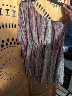 One shoulder teal and plum top