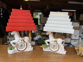 Vintage 1940s Horse Lamps With Clocks