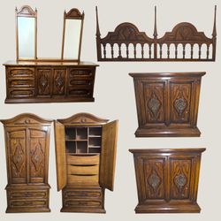 Vintage Solid Wood 5 Piece Bedroom Set