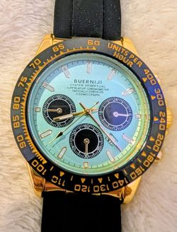 Automatic Unisex Watch Gold Black and blue Rubber Strap