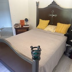 For Sale - Unique Queen Bed Set: Frame, Box Spring, & Covered Mattress