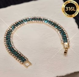 STAINLESS STEEL ROSE GOLD WITH BLUEGREEN  ACCENT  STONES