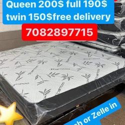 Huge sale for Mattress And Box Twin size mattress and box 150.$ full 190$ Queen 200$ king 290$. free delivery free set up 708….280….7715… cash or Zell