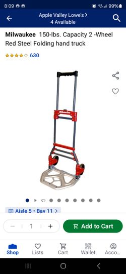 Milwaukee 150-lbs. Capacity 2 -Wheel
Red Steel Folding hand truck