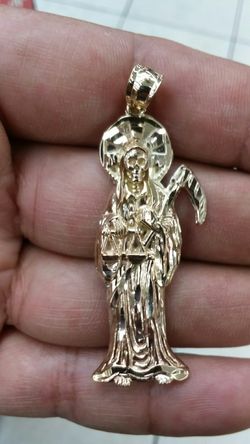 14K GOLD Solid Santa Muerte 3 inch long 14.6 grams
