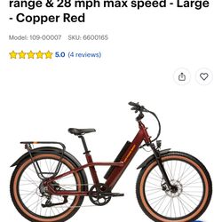 Rad Power Bikes - Radster Trail - Ebike w/ 65 miles max operating range & 28 mph max speed - Large - Copper Red
