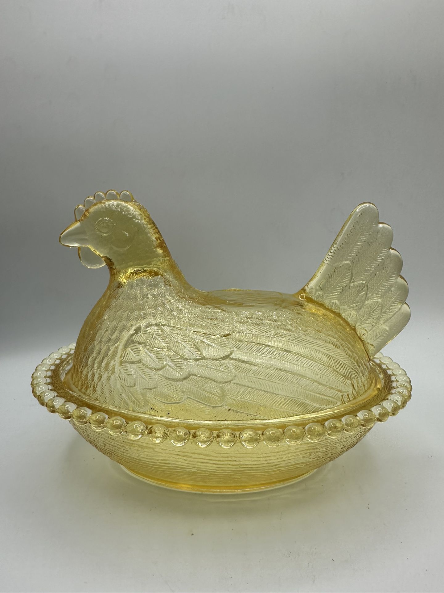 RARE Vintage Indiana Glass Yellow Topaz Hen On A Nest - Country Farmhouse