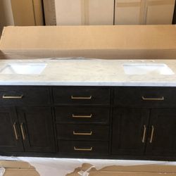 Warehouse Clearance- 84” Double Sink Bathroom Vanity With Marble Top 