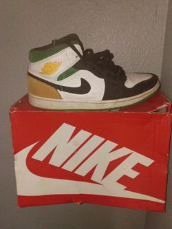 Air Jordan one green gold white and black