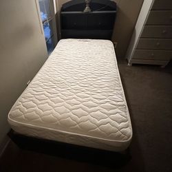 Twin Bed Frame w/Drawers, Headboard w/Shelves & Mattress