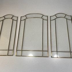 Antique Windows ~ Clear Glass and Brass ~ Set of 3 windows encased in Brass