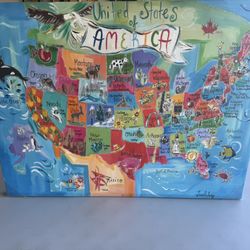 Hand-Painted USA Map Canvas 40 in x 30 in.