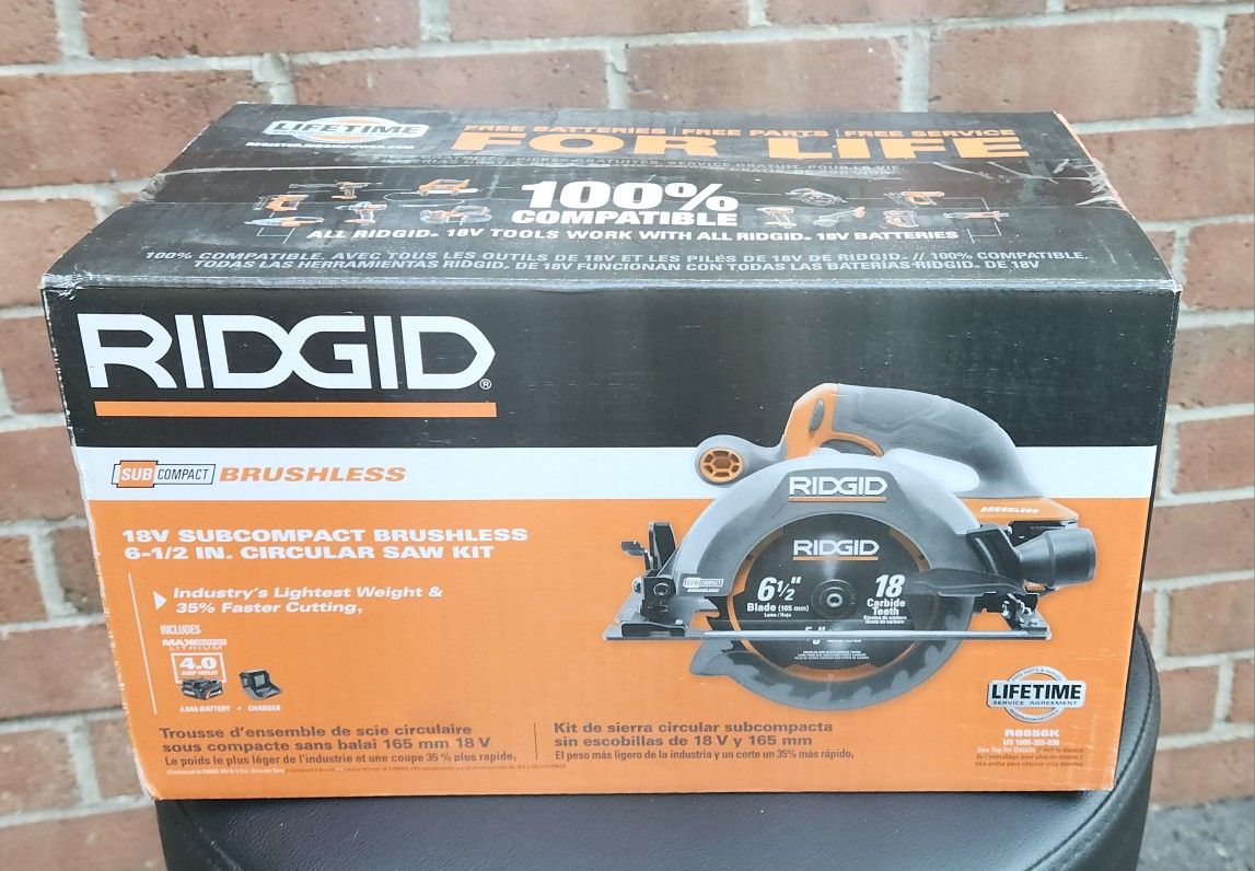 Ridgid 18v Subcompact Brushless 6-1/2" Circular Saw Kit with 4Ah Max Output Battery and Charger