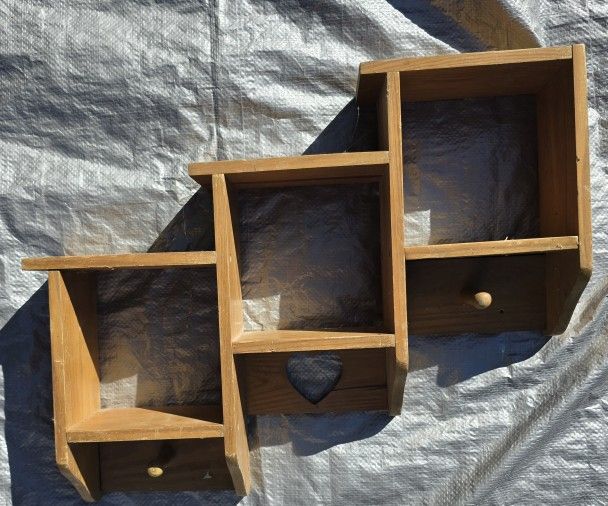 vintage Wooden Wall Shelf with Heart Cutout