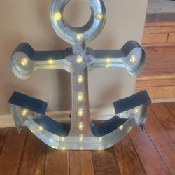 Metal Lighted Anchor Decor