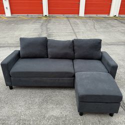 Blue Couch With Ottoman