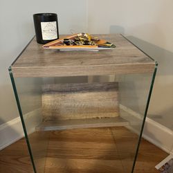 Minimalist Glass End Table with Shelf 