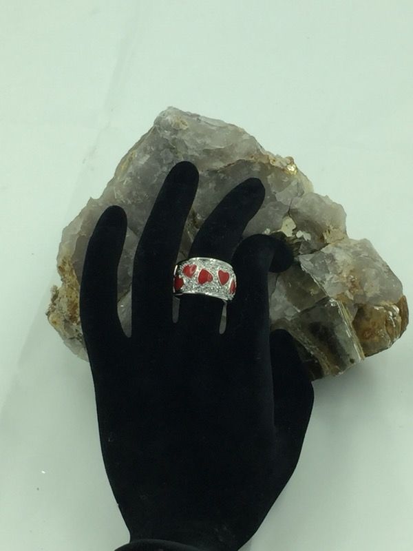925 STER Silver Heart Enamel & CZ Ring 8