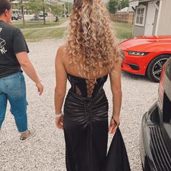 black , lace corset prom dress