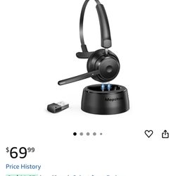 Bluetooth Headset, Wireless Headphone with Microphone, On Ear Bluetooth with USB Dongle for Office Call Center Skype Zoom Meeting Online Class (KH113M