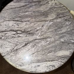 Round Table End Side Metal Bottom Granite Look