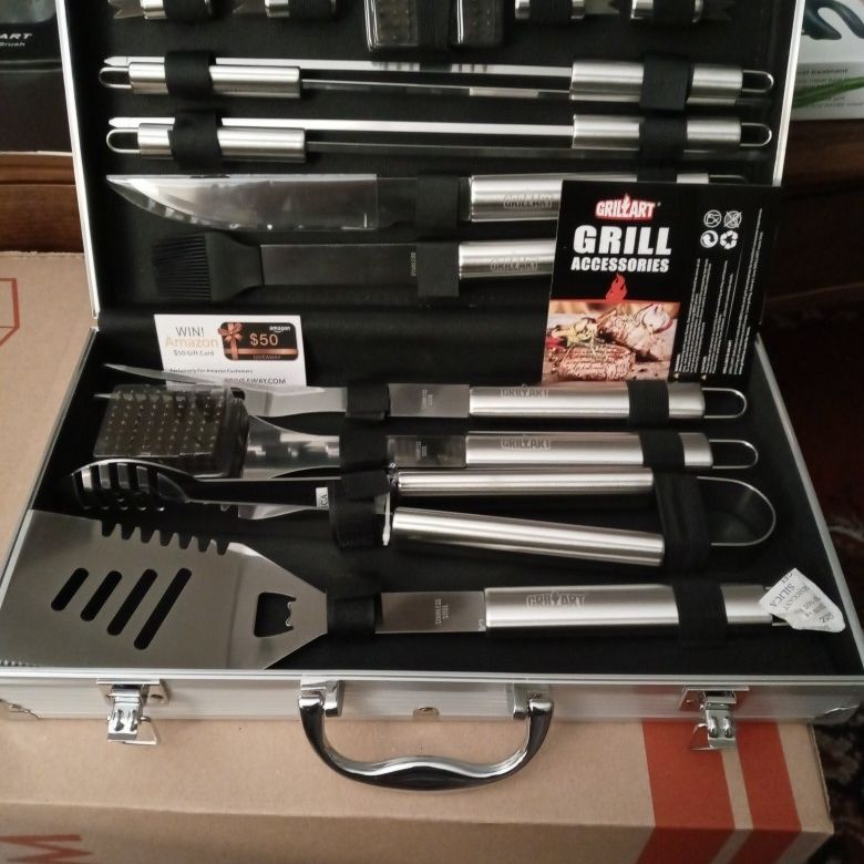 GRILLART BBQ Grill 19 Pc. Utensil Tool Set with Aluminum Storage Case