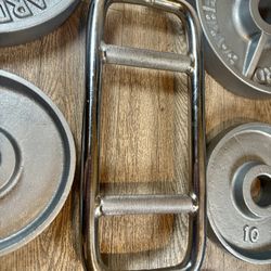 Triceps Bar With IVANKO Vintage Cast Iron Weight Plates  25s And 10s [ I’ll Throw In Pair Of 5s Diff/brand]