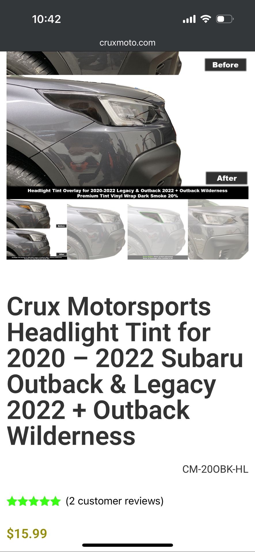 Crux Motorsports Headlight Tint for 2020 – 2022 Subaru Outback & Legacy 2022 + Outback Wilderness