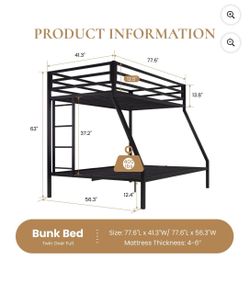 O125 $145  Black Twin over Full Size Metal Bunk Bed with Removable Durable Ladder  Try our best to create the best home for you with our sincere desig
