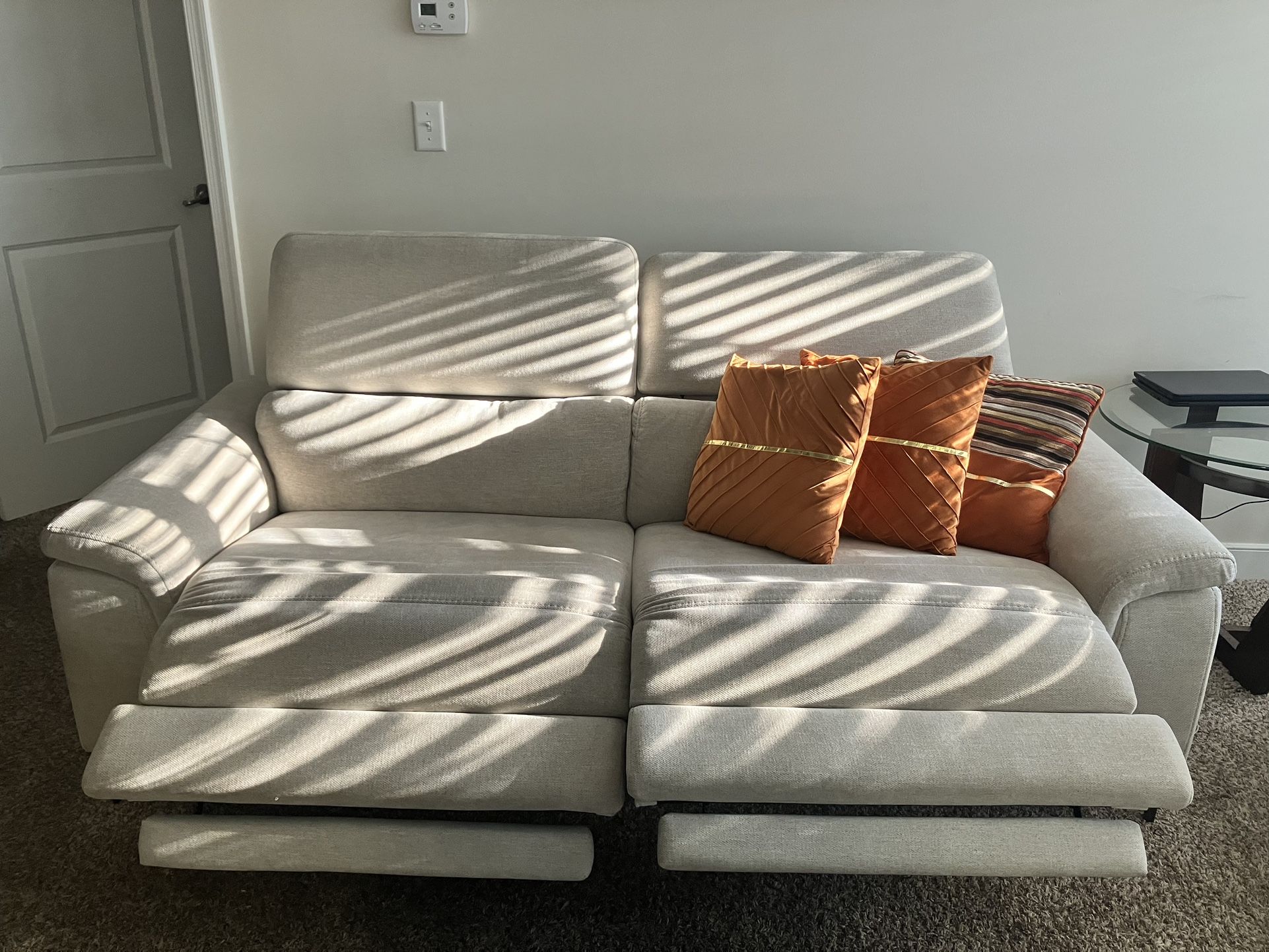 Rooms To Go Power Reclining Sofa + Loveseat Combo — Tan/Cream | USB Charging | Great Condition