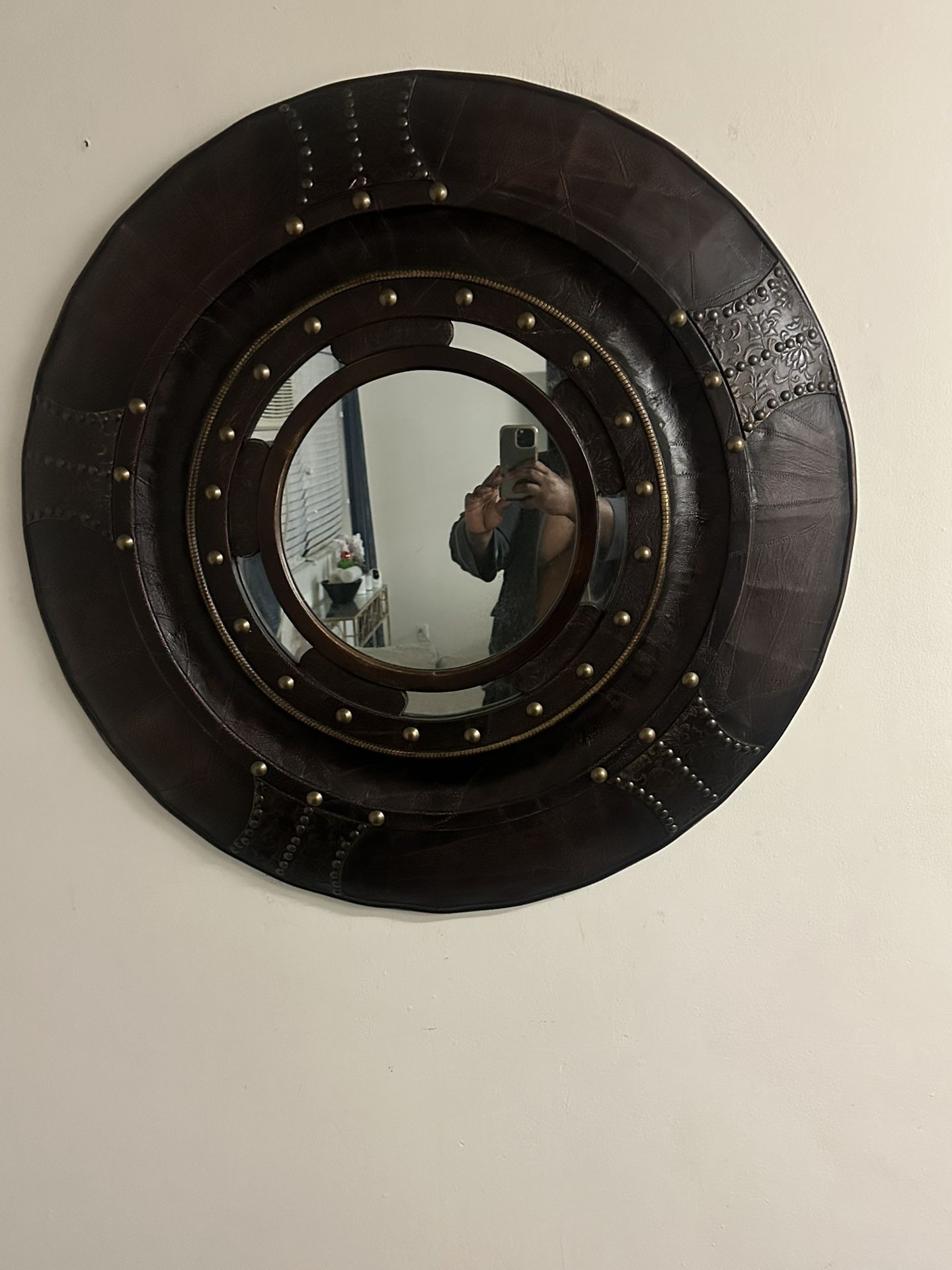 Leather Back Mirror Modern 