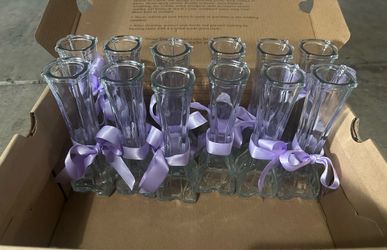 6” Bud Vases-12 pack LOT with purple ribbons