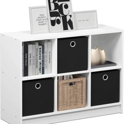 Furinno Basic 3x2 Cube Storage Bookcase 6-Cube with Bin, White/Black 