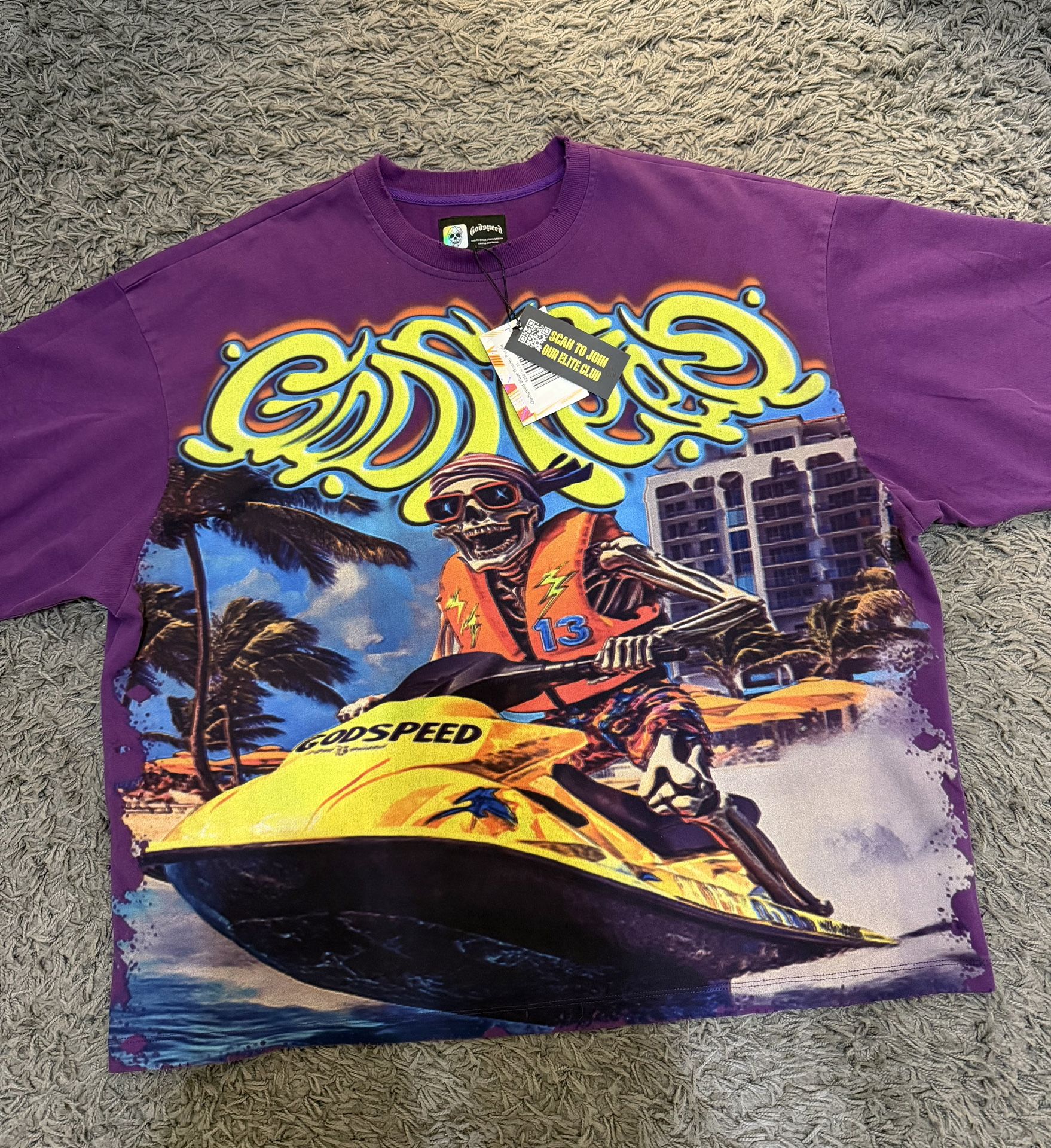 Godspeed Wave Runner Purple Wash Tee New Authentic Size XL