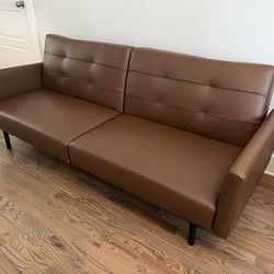Futon Sofa Bed with Buttonless Tufting