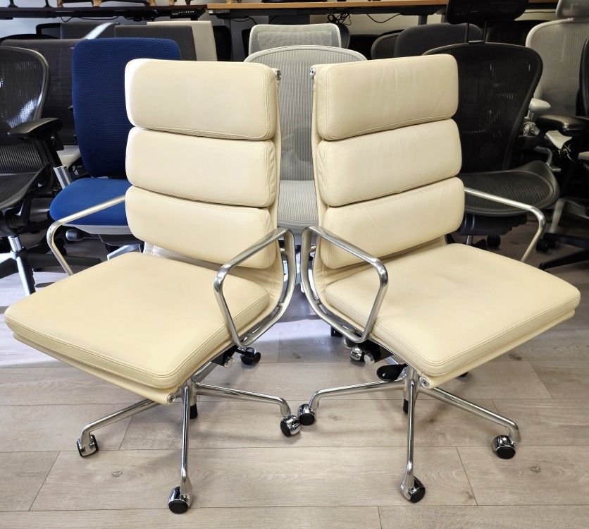 🍀LIKE NEW!🍀100% AUTHENTIC EAMES HERMAN MILLER SOFT PAD  CHAIRS HIGH-BACK PREMIUM CLOUD LEATHER PNEUMATIC LIFT 