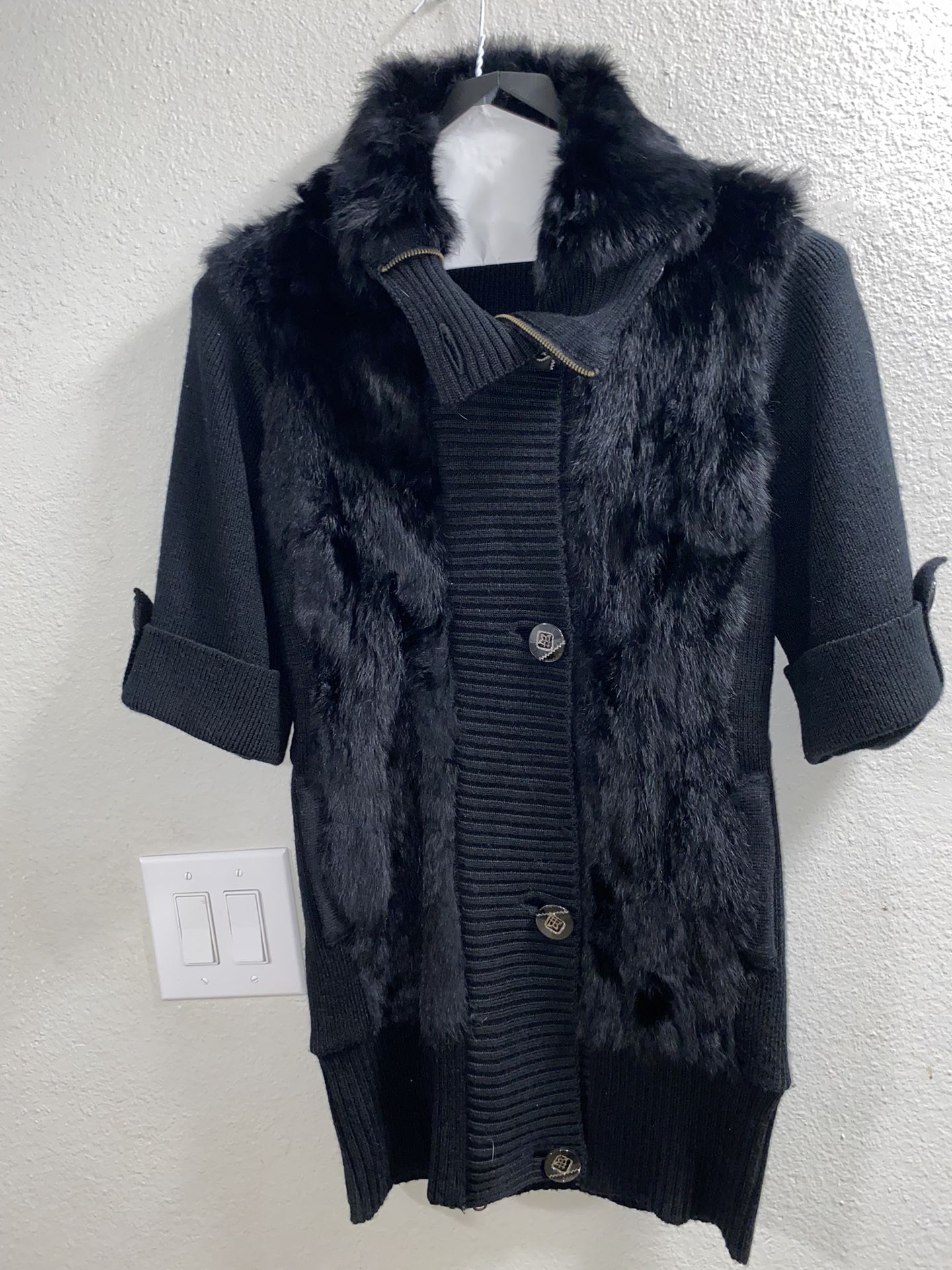 Medium Black Cardigan Faux Fur Zara