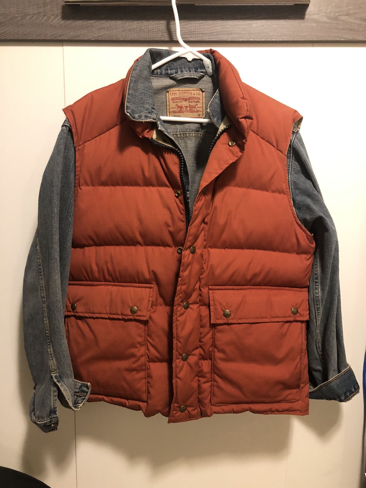 Vintage Levi’s Jean Jacket And A Orange Puffer Vest